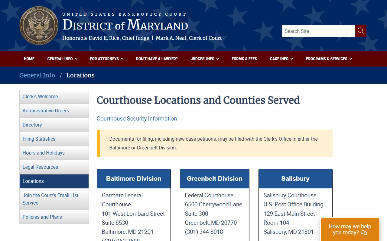 Baltimore City court records U.S. Bankruptcy Court Baltimore division location