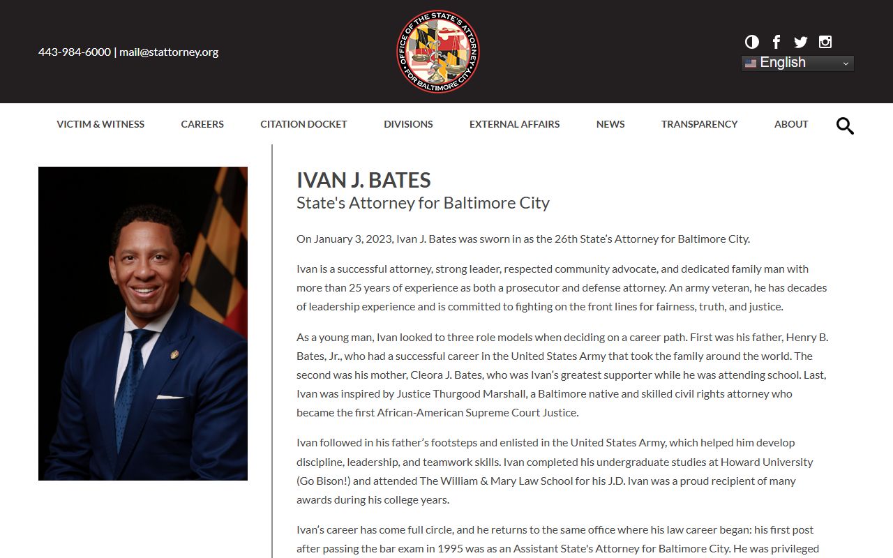 Baltimore City arrest records State's Attorney Ivan J. Bates profile
