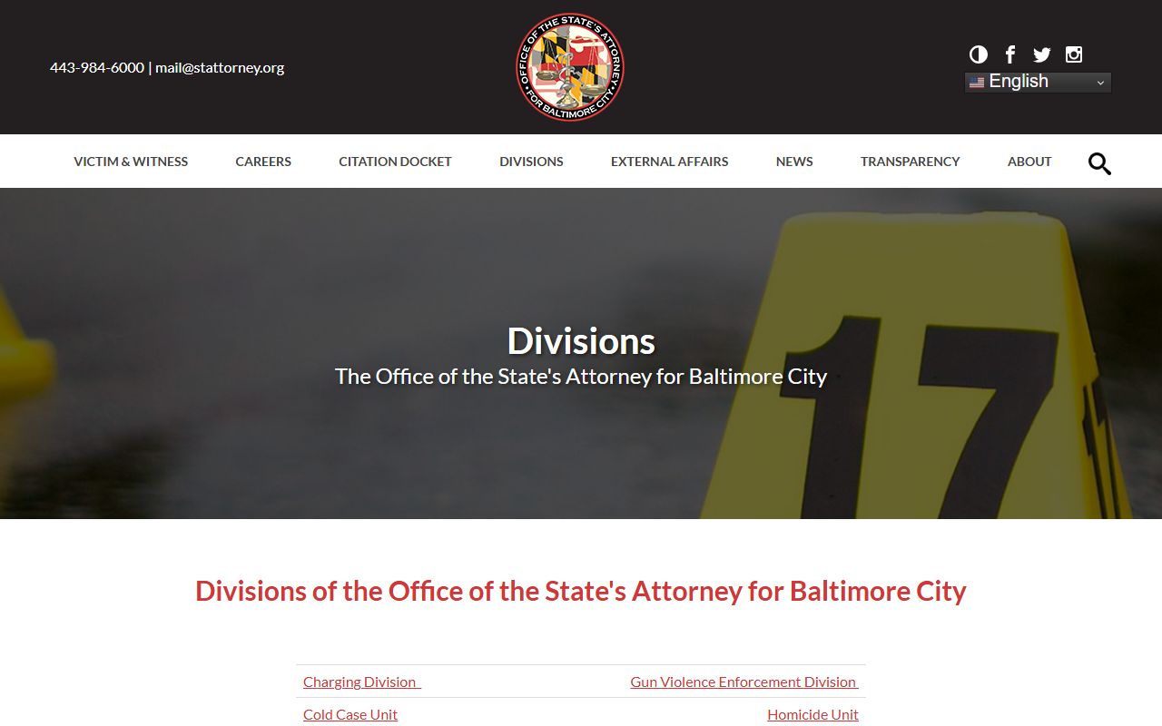 Baltimore City arrest records State's Attorney divisions page