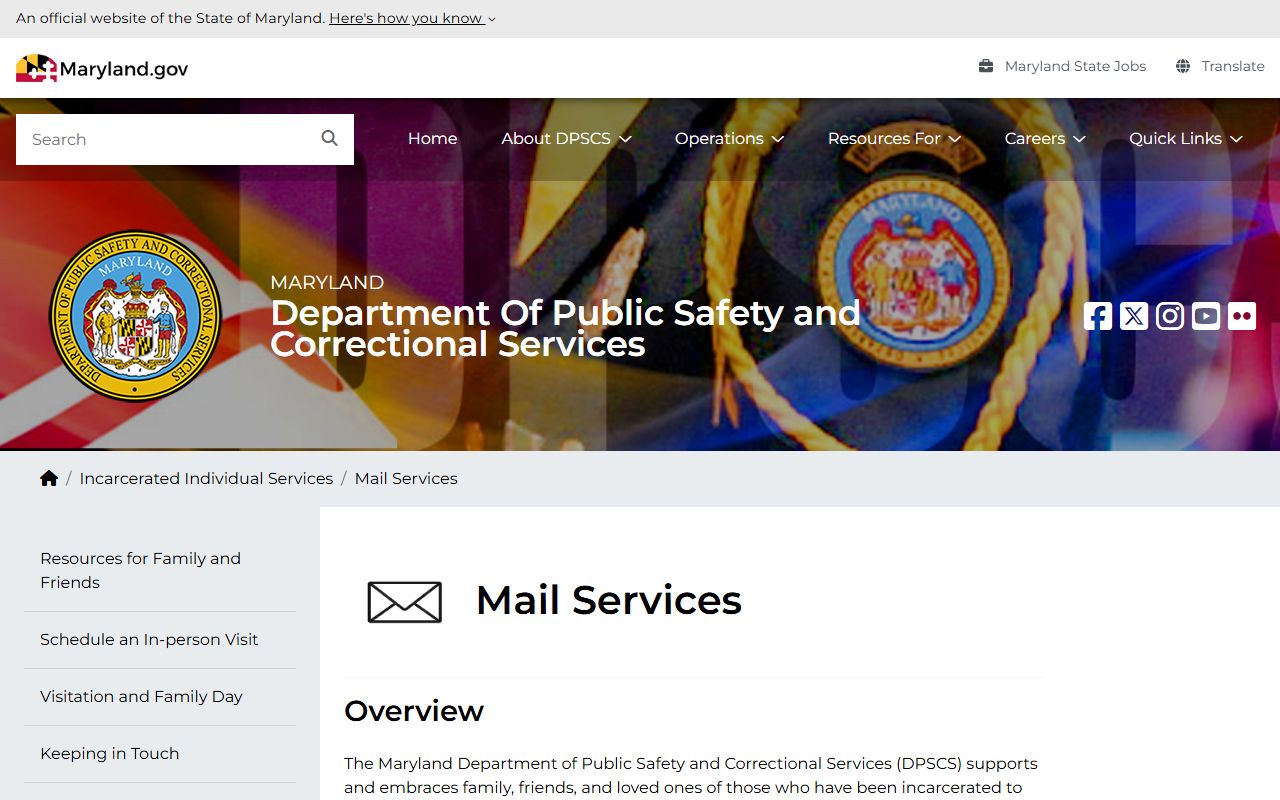 Baltimore City released inmates DPSCS mail services policy page