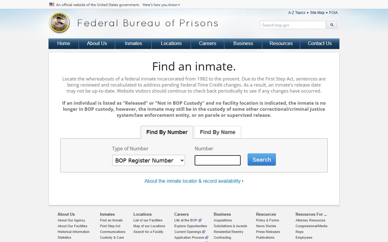 Baltimore City released inmates Federal Bureau of Prisons inmate locator page
