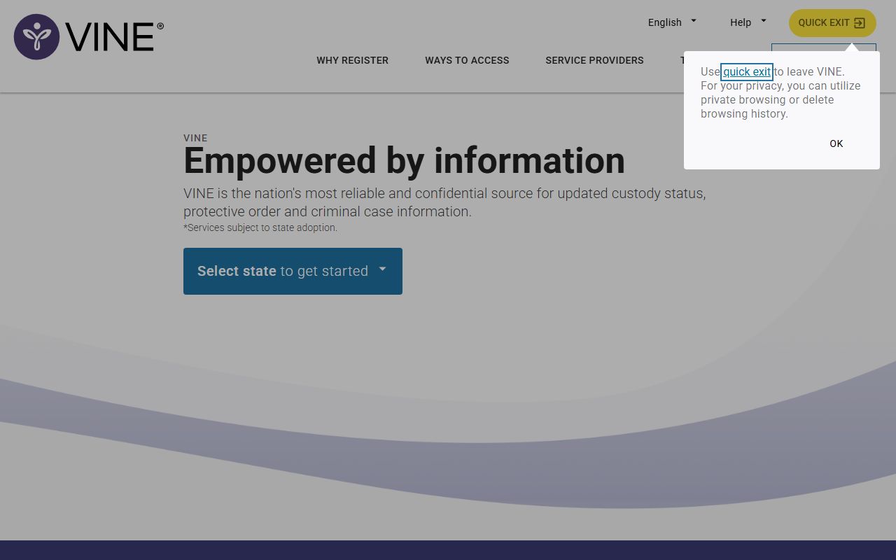 Baltimore City released inmates VINELink custody status and notification search page